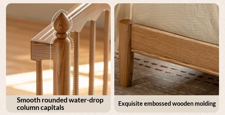 Oak Solid Wood Bed — Modern Minimalist with Genuine Leather and Soft Headboard