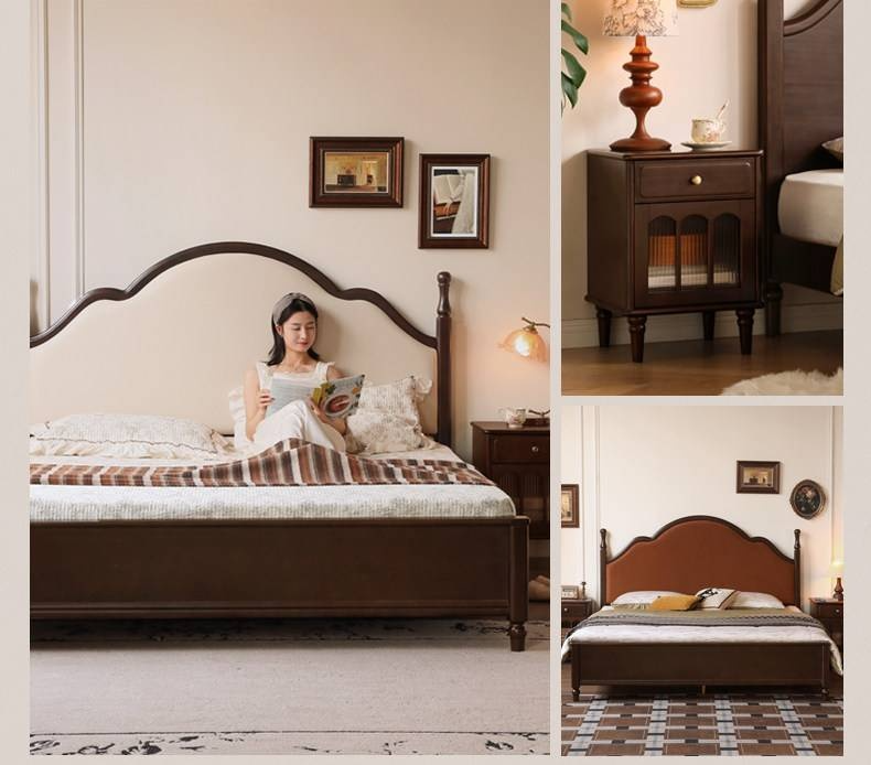 Poplar Solid Wood Box Bed — American Style Vintage with Soft Backrest