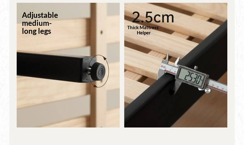 Rubberwood Solid Wood Bed — Modern Minimalist Design with Upholstered Genuine Leather