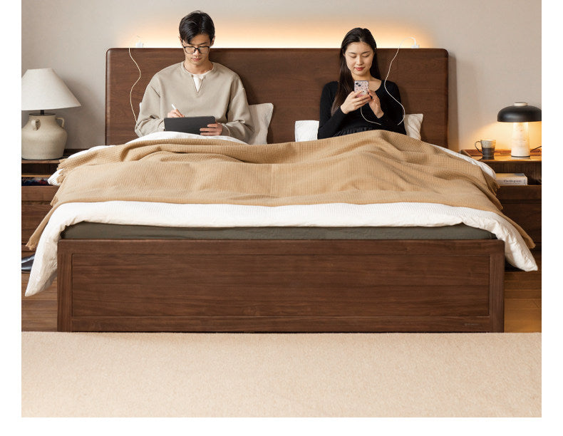 Black Walnut Solid Wood Box Bed — Luxury Multifunctional Storage Bed