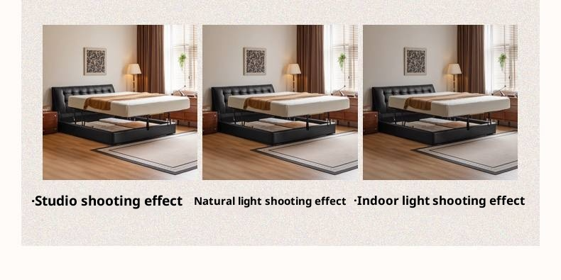 Genuine Leather Black Light Luxury Soft Box Bed