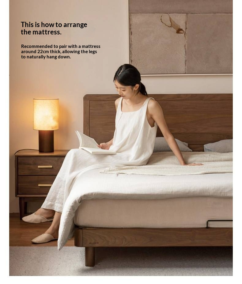 Black Walnut Solid Wood Bed — Modern Minimalist Large Slab Bed