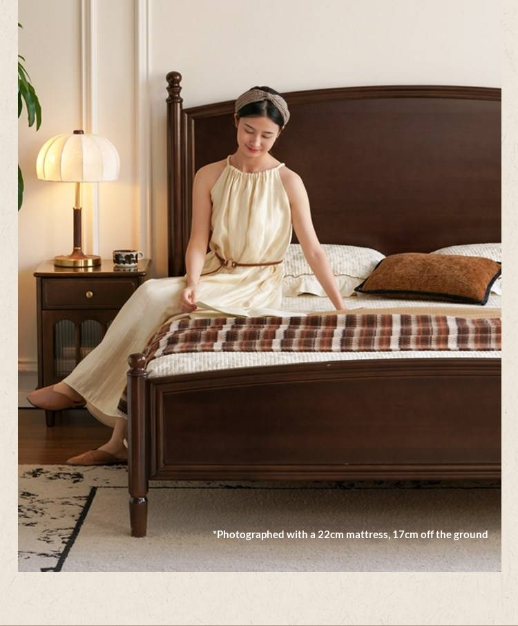 Poplar Solid Wood Bed — American Retro Style