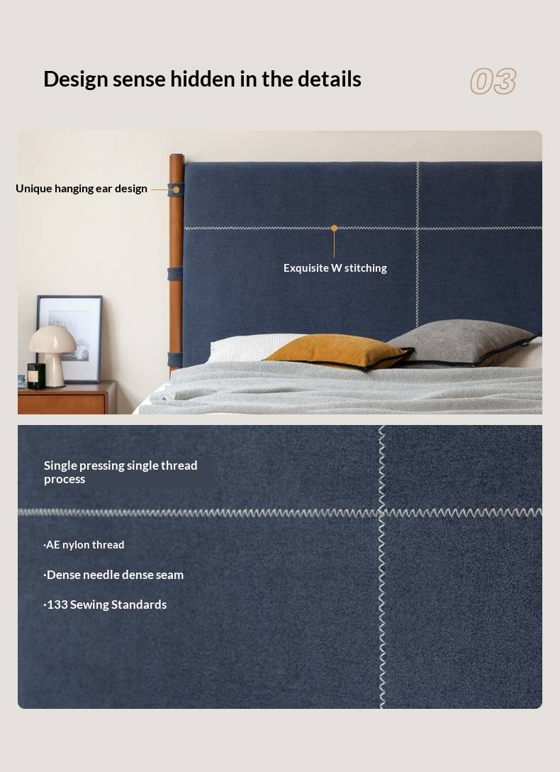 Poplar Solid Wood Bed with Vintage High Backrest and Soft Upholstery