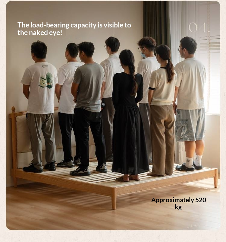 Oak Solid Wood Bed — Modern Minimalist with Genuine Leather and Soft Headboard