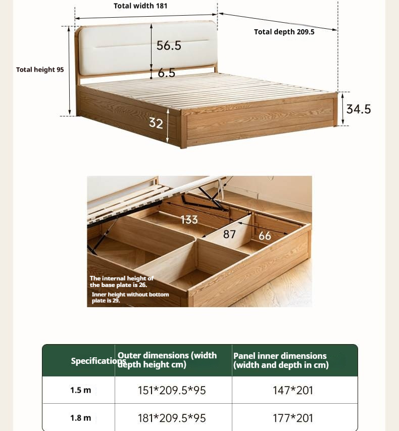 Oak, Rubberwood Solid Wood Bed — Modern Minimalist Box Bed