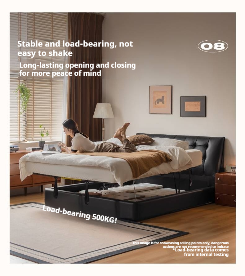 Genuine Leather Black Light Luxury Soft Box Bed