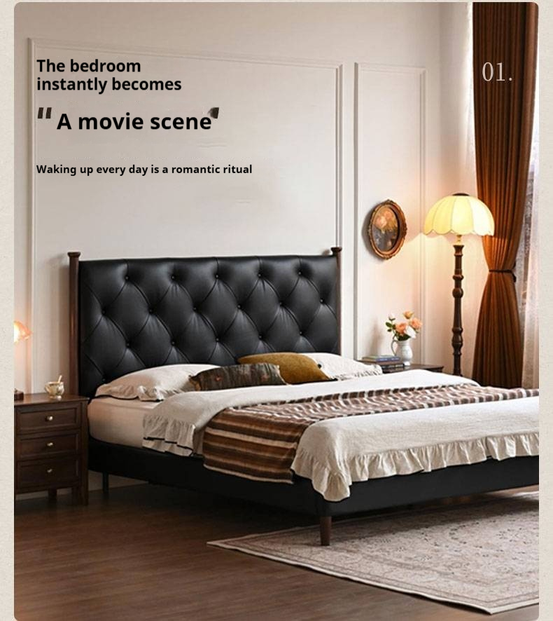 Genuine Leather Luxury Upholstered Bed American Style