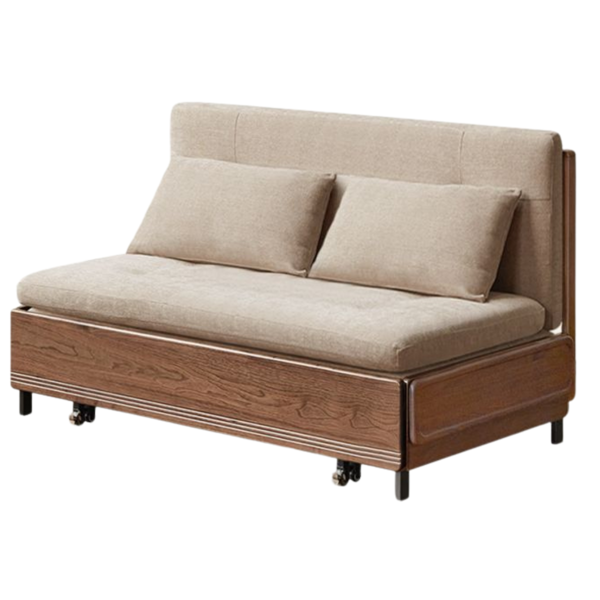Black Walnut, Oak Solid Wood Sleeper Chair-sofa Bed with Attached Fold-Out Side Tray
