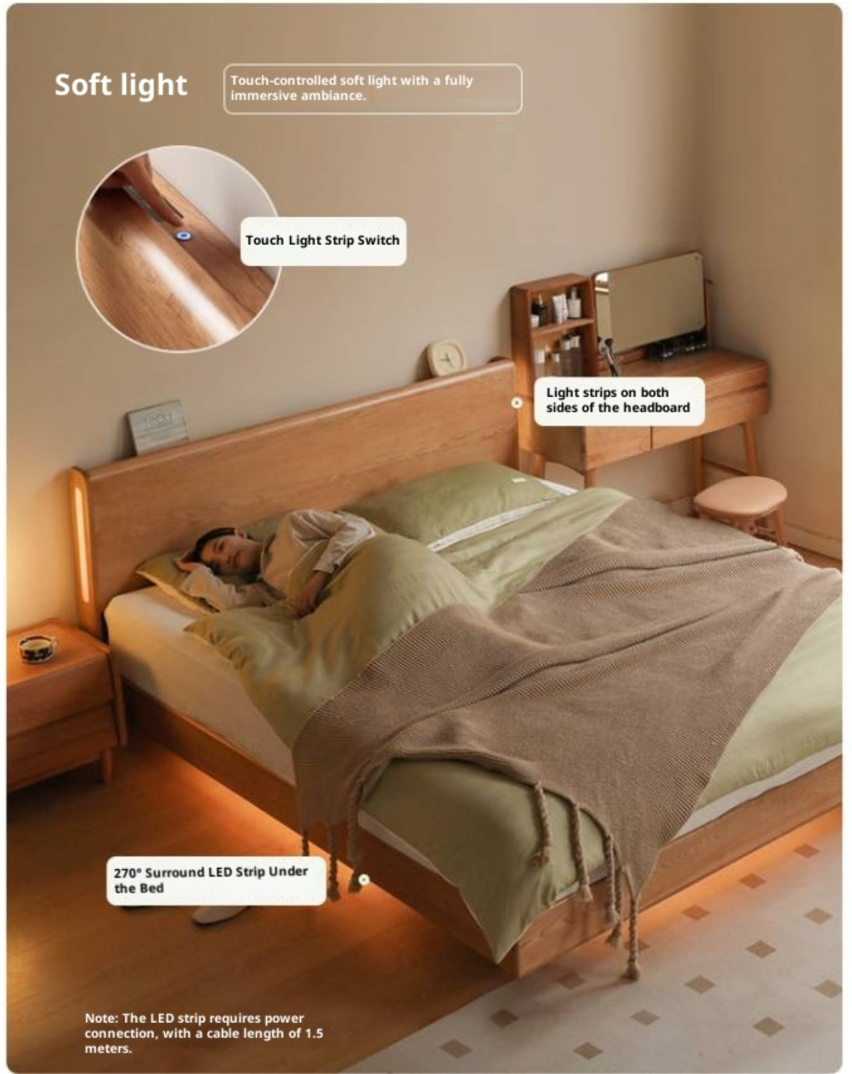 Cherry Solid Wood Night Light Suspended Box Bed