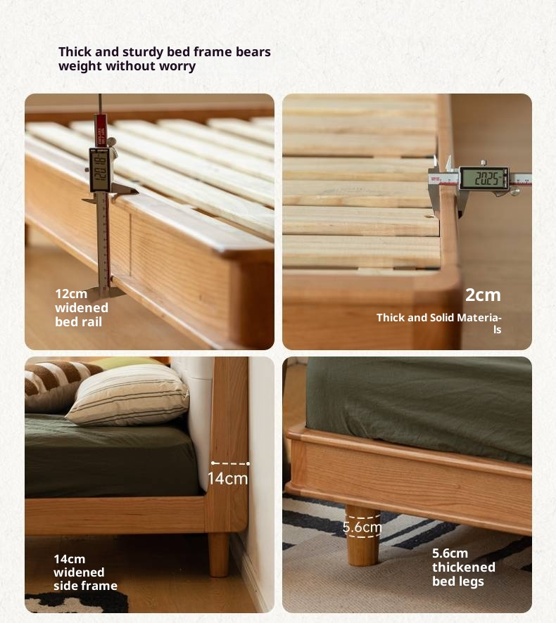 Cherry, Pine, Beech Solid Wood Bed Retro Vintage