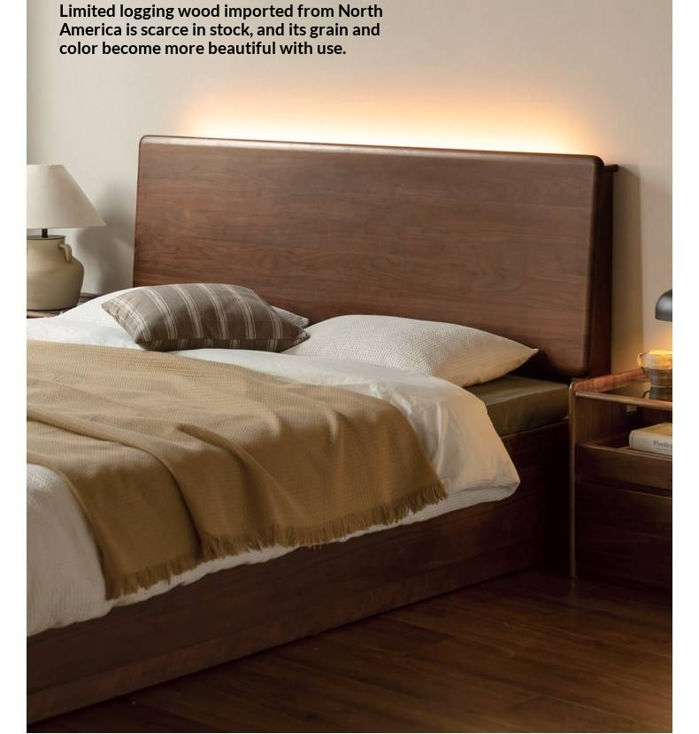 Black Walnut Solid Wood Box Bed — Luxury Multifunctional Storage Bed
