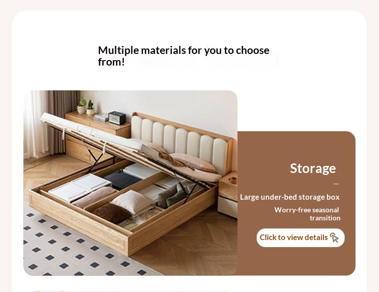 Oak Solid Wood Box Bed — Suspension and Upholstered with Genuine Leather  Piano Key Design