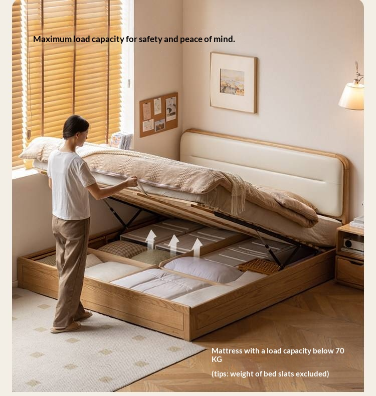 Oak, Rubberwood Solid Wood Bed — Modern Minimalist Box Bed