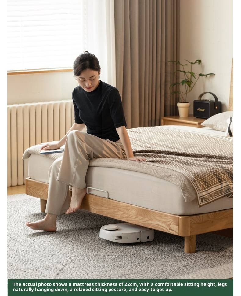 Ash Solid Wood Large Slab Bed Modern Minimalist