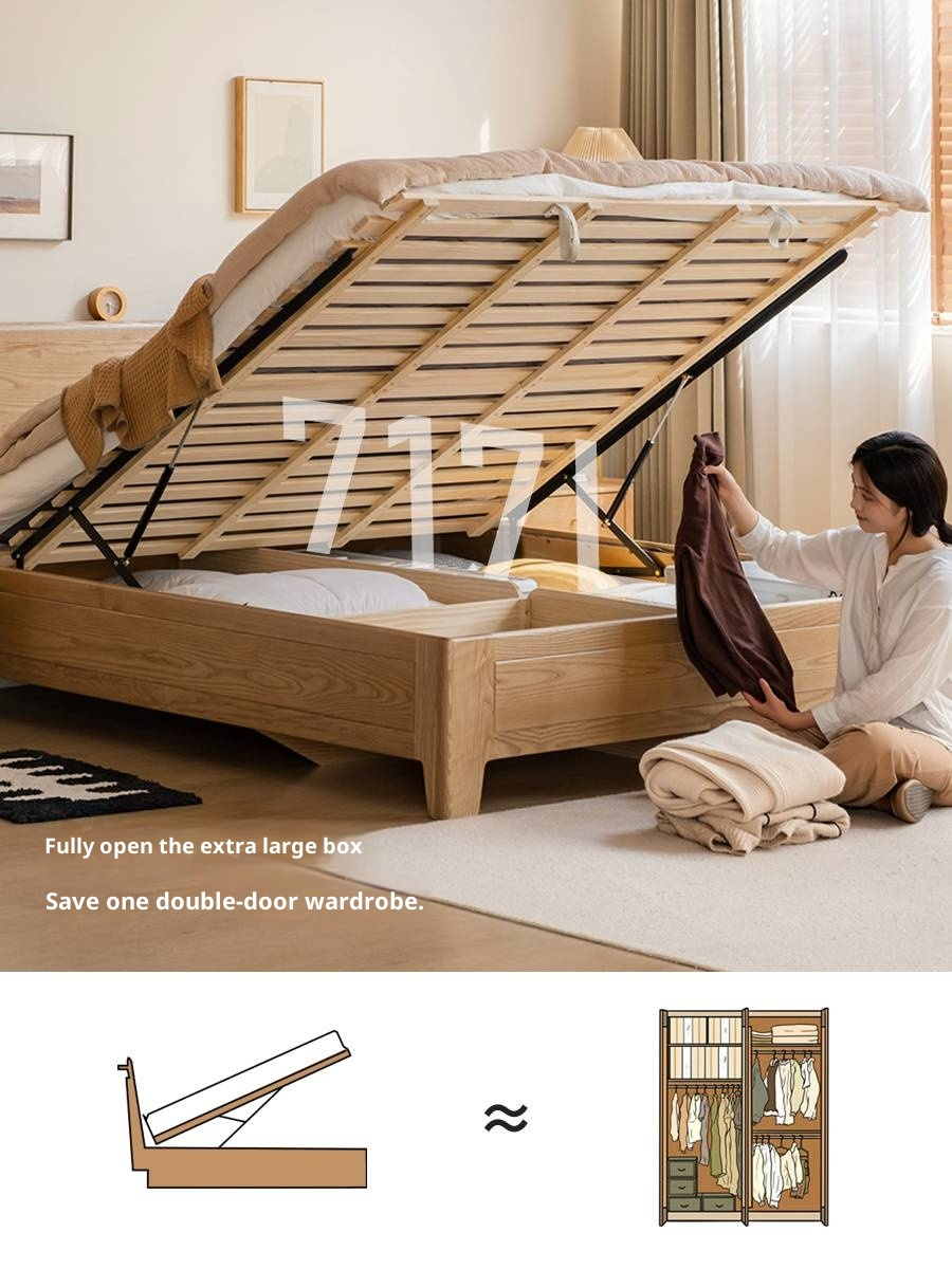 Ash, Oak Solid Wood Modern Minimalist High Box Bed