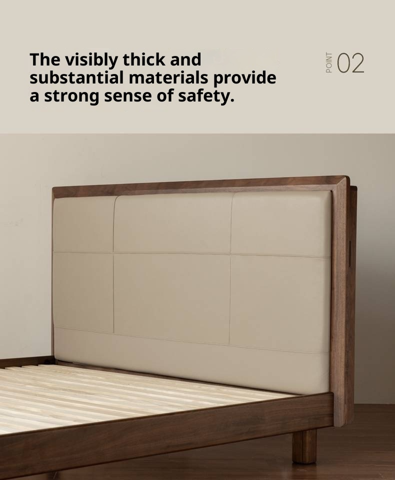 Black Walnut, Oak Solid Wood Italian Light Luxury Genuine Leather Soft Headboard Luminous Bed