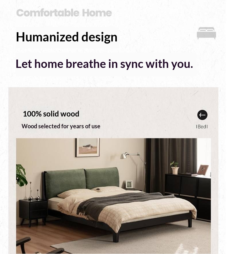 Rubberwood Solid Wood Bed — Modern Minimalist Design with Upholstered Genuine Leather