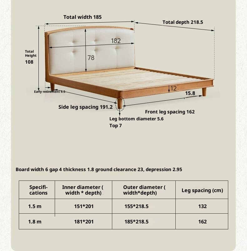 Cherry, Pine, Beech Solid Wood Bed Retro Vintage