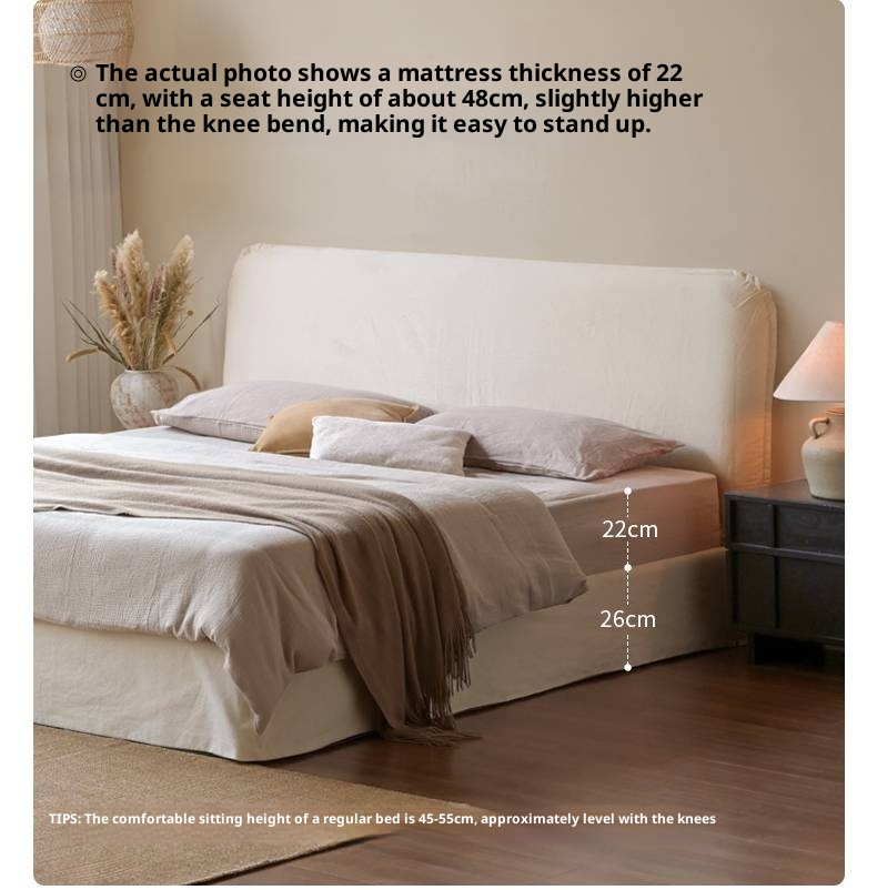 Fabric White Cotton Linen Edge Bed Wabi-sabi Style