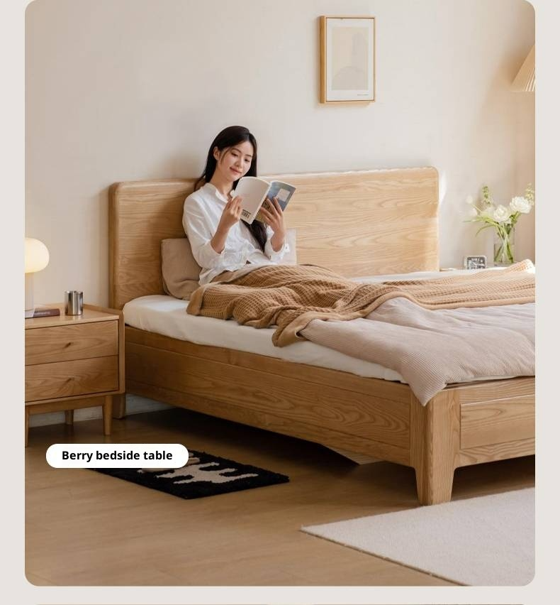 Ash, Oak Solid Wood Modern Minimalist High Box Bed