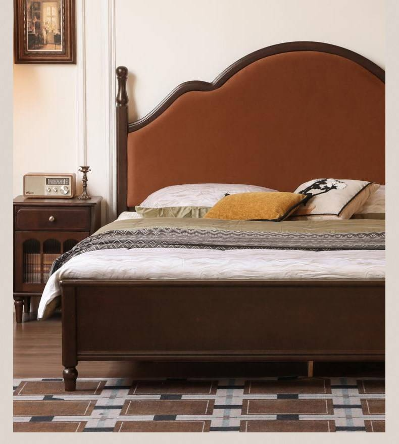 Poplar Solid Wood Box Bed — American Style Vintage with Soft Backrest