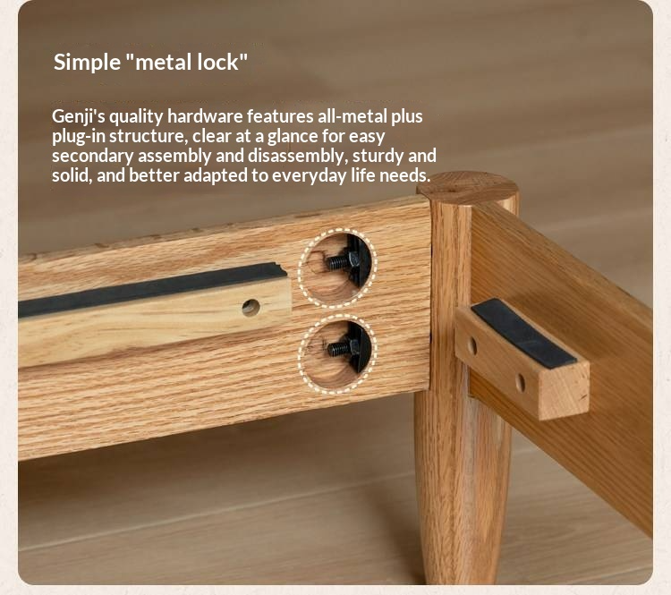 Oak Solid Wood Bed — Modern Minimalist with Genuine Leather and Soft Headboard