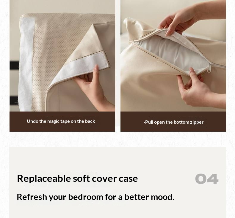 Rubberwood Solid Wood Bed — Modern Minimalist Design with Upholstered Genuine Leather