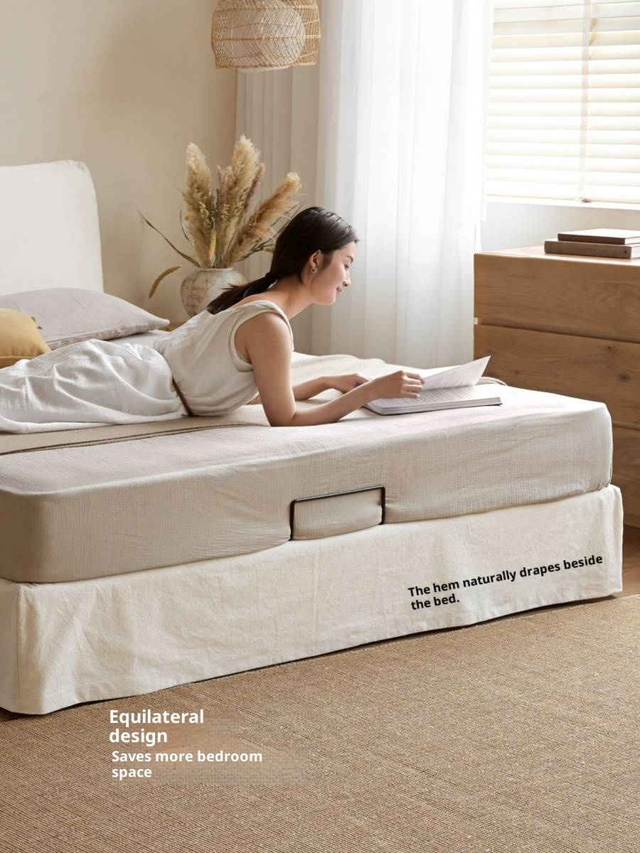 Fabric White Cotton Linen Edge Bed Wabi-sabi Style