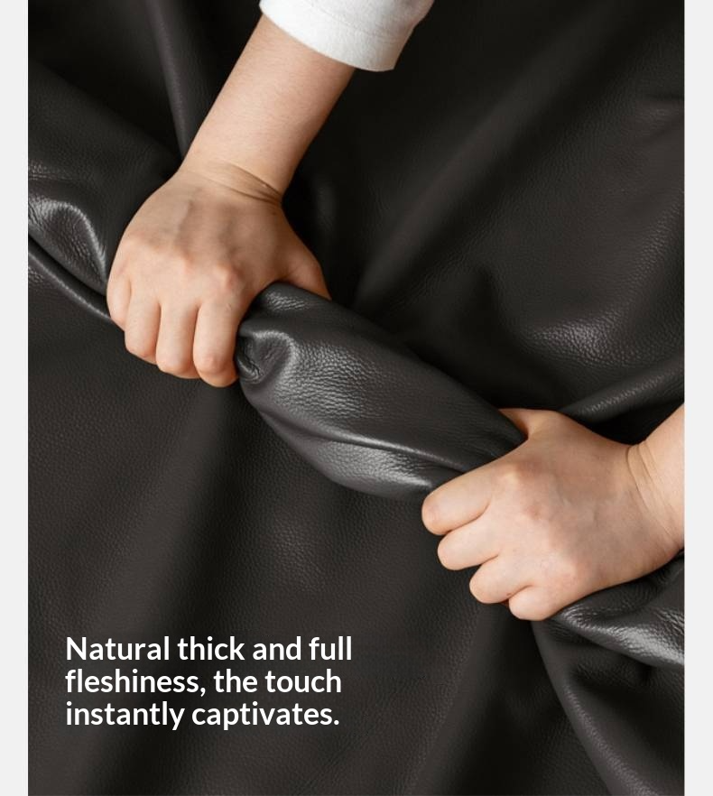 Genuine Leather Upholstered Double Bed in Solid Wood Frame