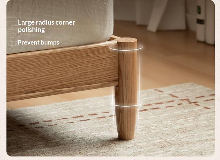 Oak Solid Wood Bed — Modern Minimalist with Genuine Leather and Soft Headboard