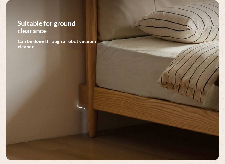 Oak Solid Wood Bed — Modern Minimalist with Genuine Leather and Soft Headboard