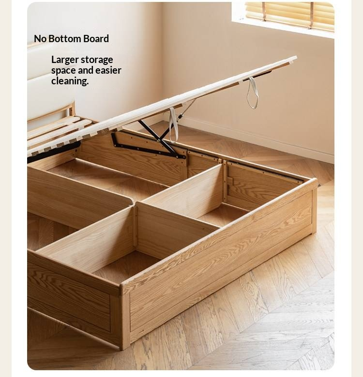 Oak, Rubberwood Solid Wood Bed — Modern Minimalist Box Bed
