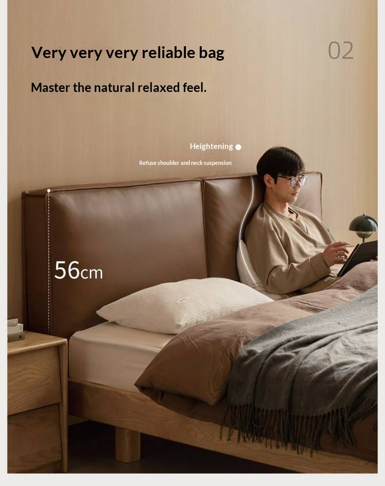 Ash Solid Wood Floating Bed — Modern Minimalist, Genuine Leather Upholstery