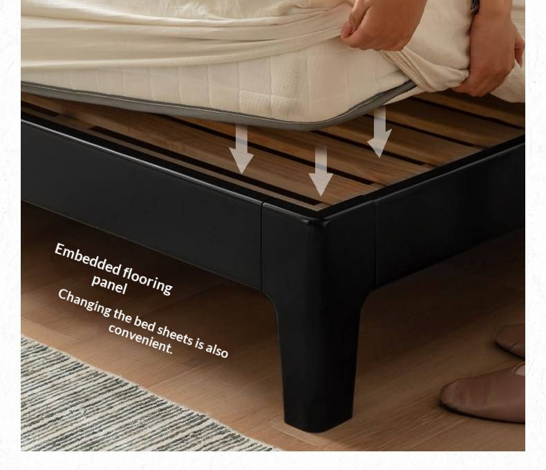 Rubberwood Solid Wood Bed — Modern Minimalist Design with Upholstered Genuine Leather