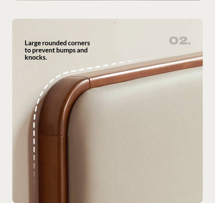 Poplar Solid Wood Bed — Vintage Style with Soft Backrest, Genuine Leather and Edge Finish