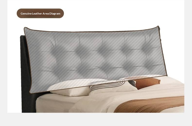 Genuine Leather Upholstered Double Bed in Solid Wood Frame