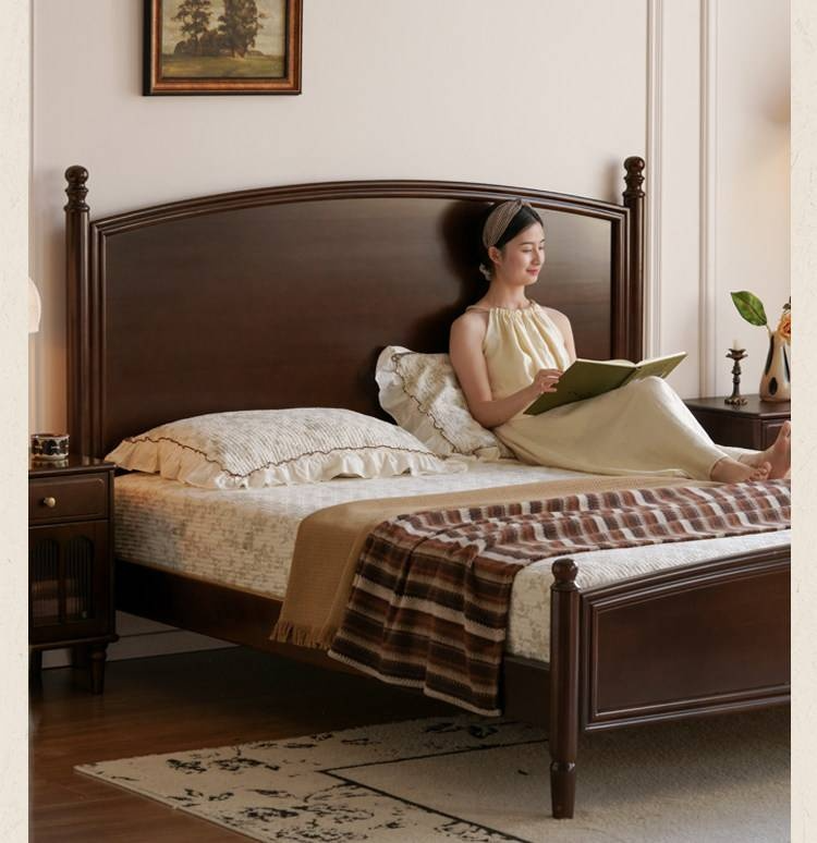 Poplar Solid Wood Bed — American Retro Style