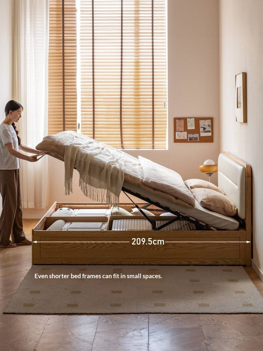 Oak, Rubberwood Solid Wood Bed — Modern Minimalist Box Bed