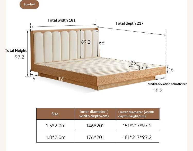 Oak Solid Wood Box Bed — Suspension and Upholstered with Genuine Leather  Piano Key Design