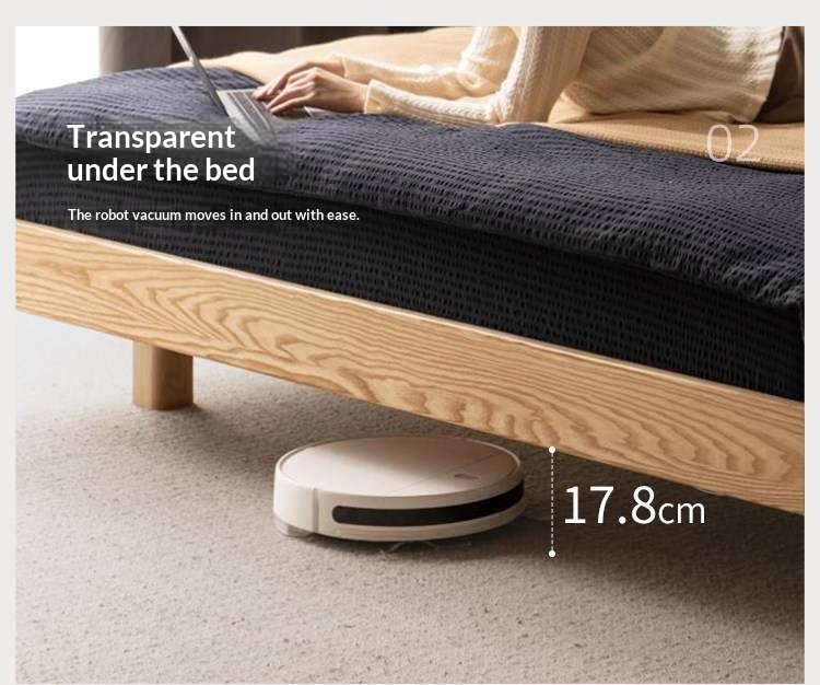 Ash Solid Wood Floating Bed — Modern Minimalist, Genuine Leather Upholstery