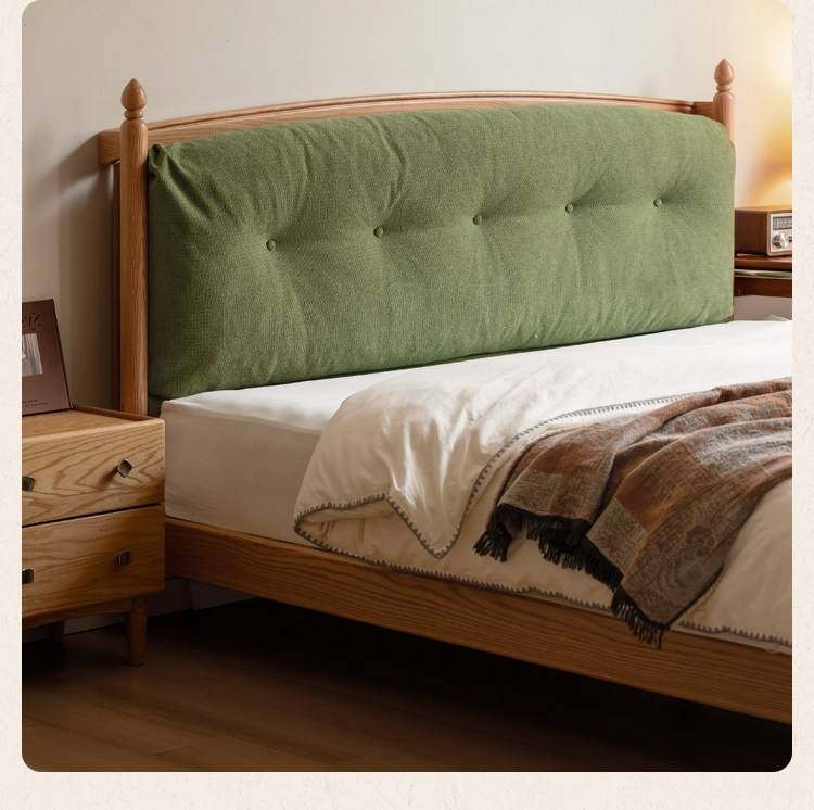 Oak Solid Wood Bed — Modern Minimalist with Genuine Leather and Soft Headboard