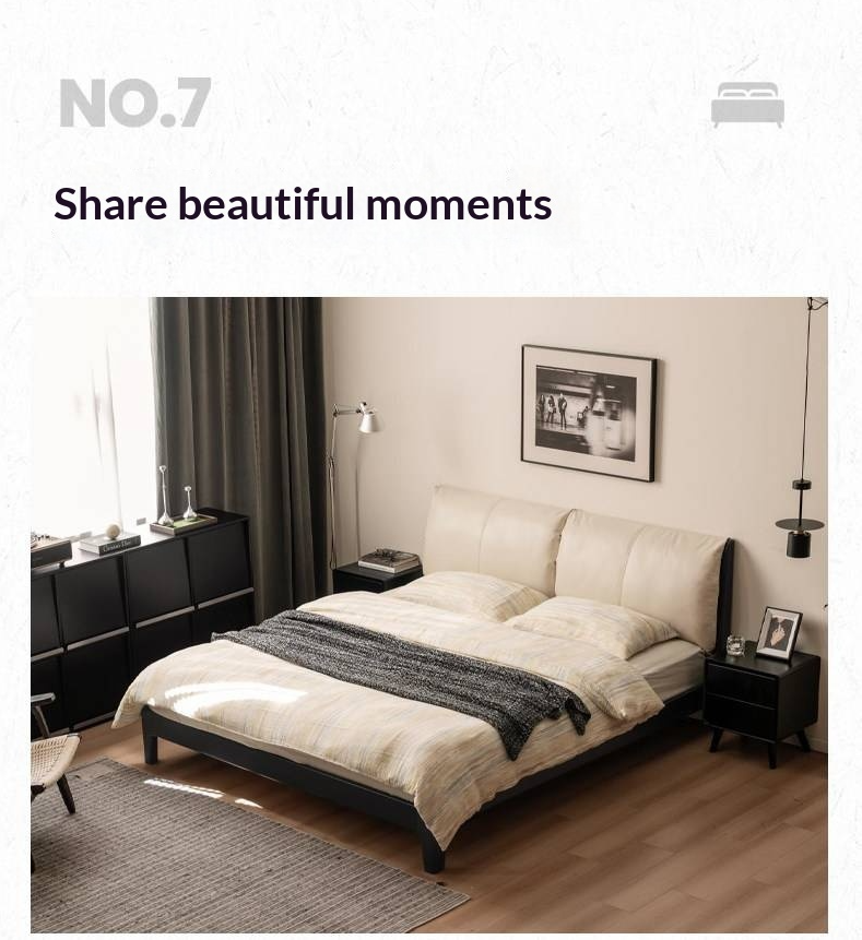 Rubberwood Solid Wood Bed — Modern Minimalist Design with Upholstered Genuine Leather