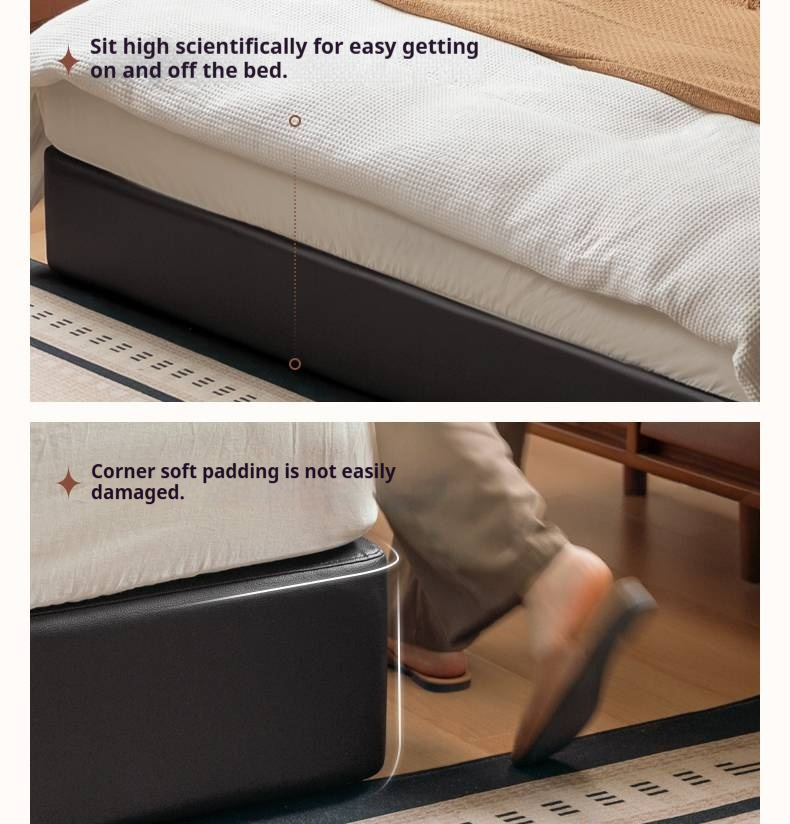 Genuine Leather Black Light Luxury Soft Box Bed