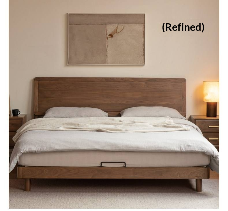 Black Walnut Solid Wood Bed — Modern Minimalist Large Slab Bed