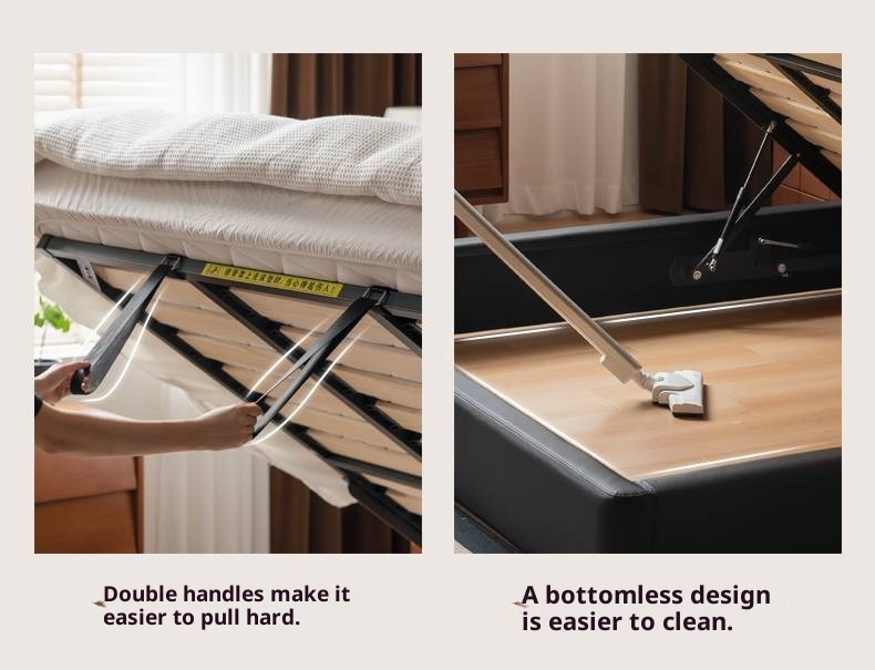 Genuine Leather Black Light Luxury Soft Box Bed