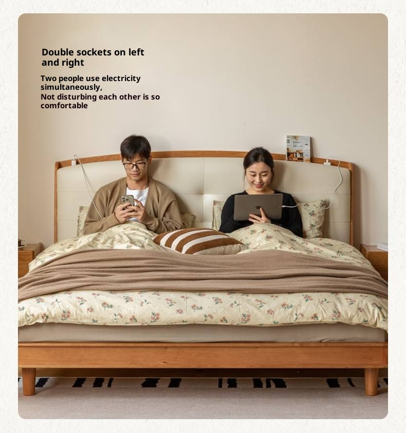 Cherry, Pine, Beech Solid Wood Bed Retro Vintage