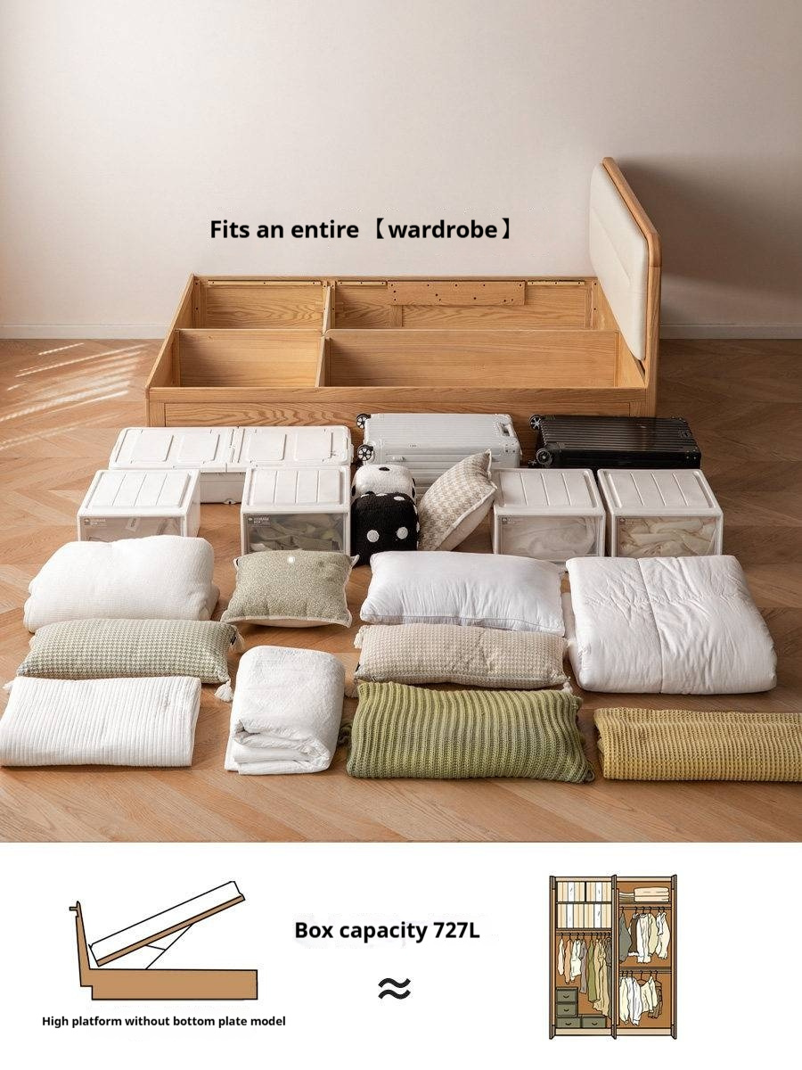 Oak, Rubberwood Solid Wood Bed — Modern Minimalist Box Bed