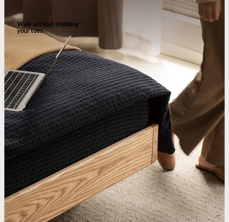 Ash Solid Wood Floating Bed — Modern Minimalist, Genuine Leather Upholstery