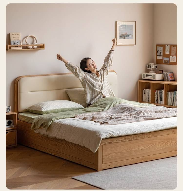 Oak, Rubberwood Solid Wood Bed — Modern Minimalist Box Bed